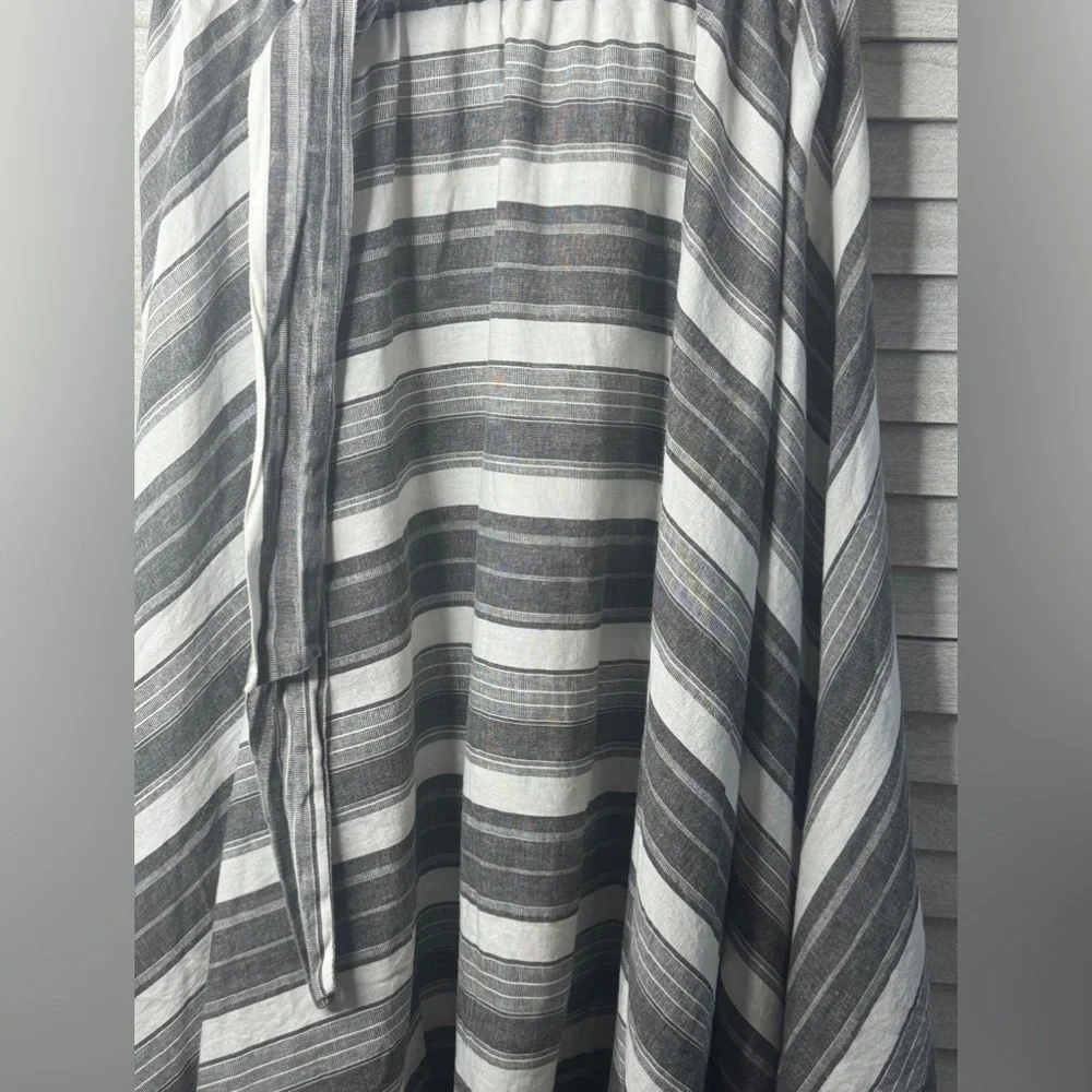 Flint & Moss Gray White Stripe Midi Skirt Button Front Tie Waist Boho Small